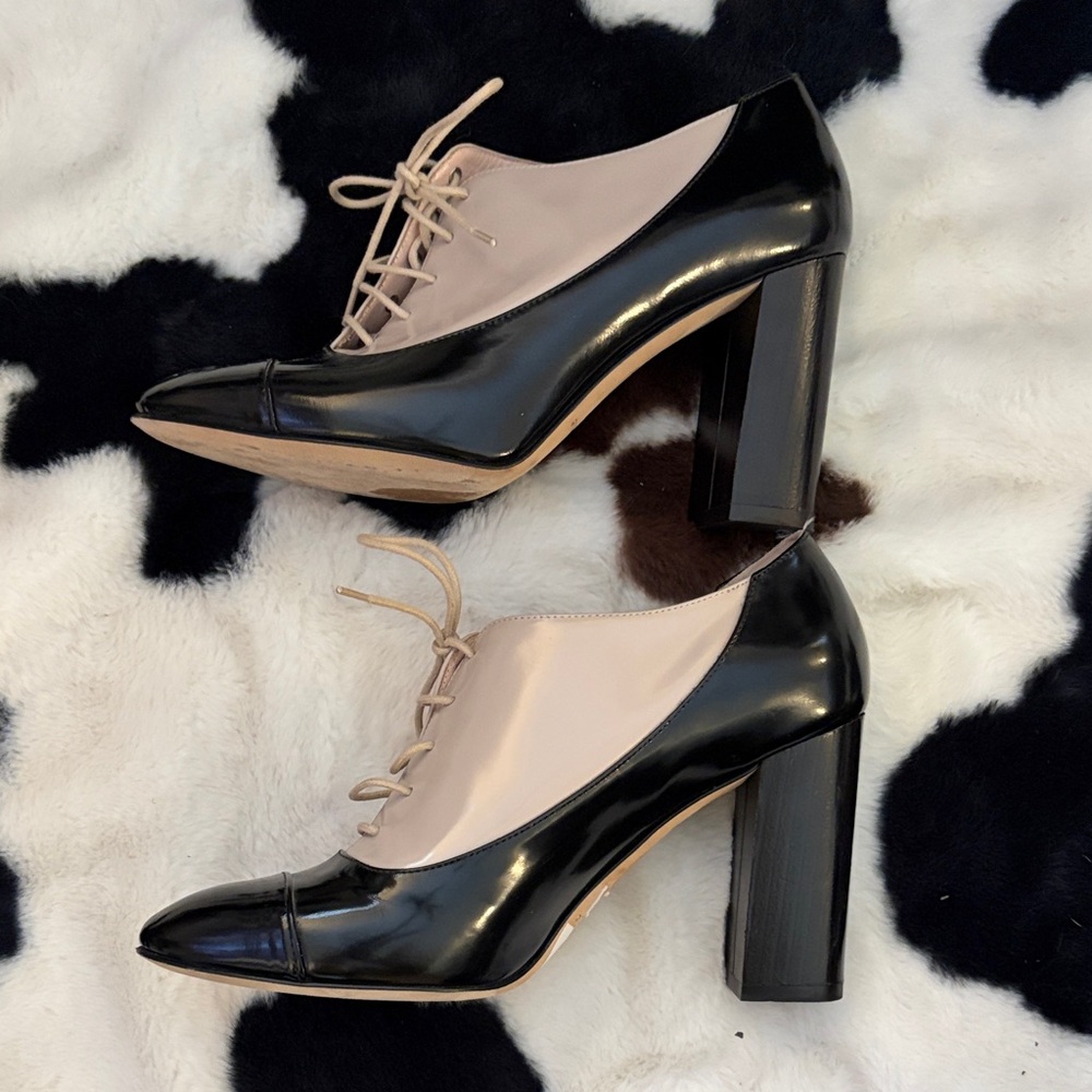 Kate Spade Black and Cream Heeled Oxfords